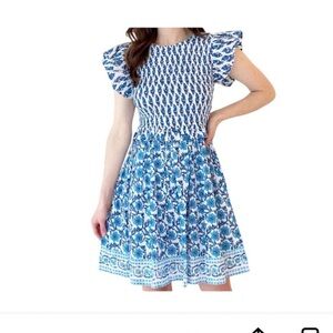 Elegant Blue and White Patterned Casual Dress